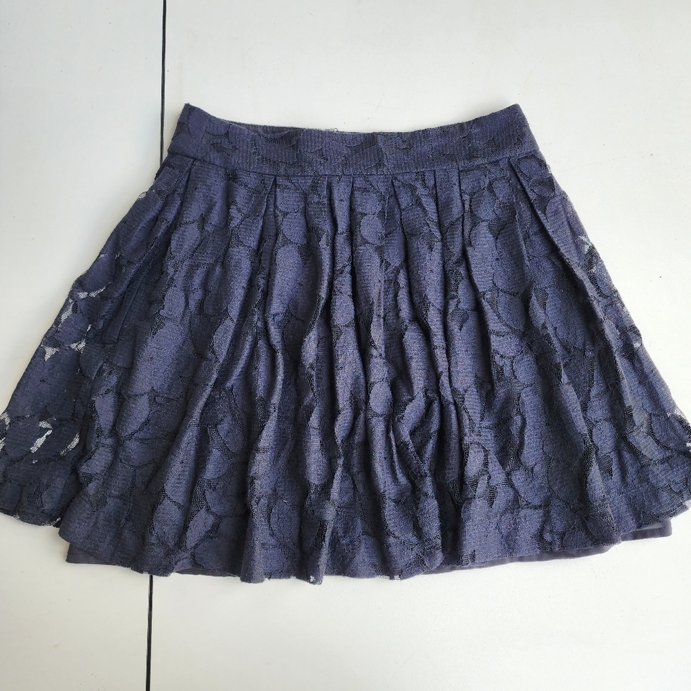 LOFT Ann Taylor Black Floral Lace A-Line Skirt Mini Petite Cotton Nylon Sz 2P
